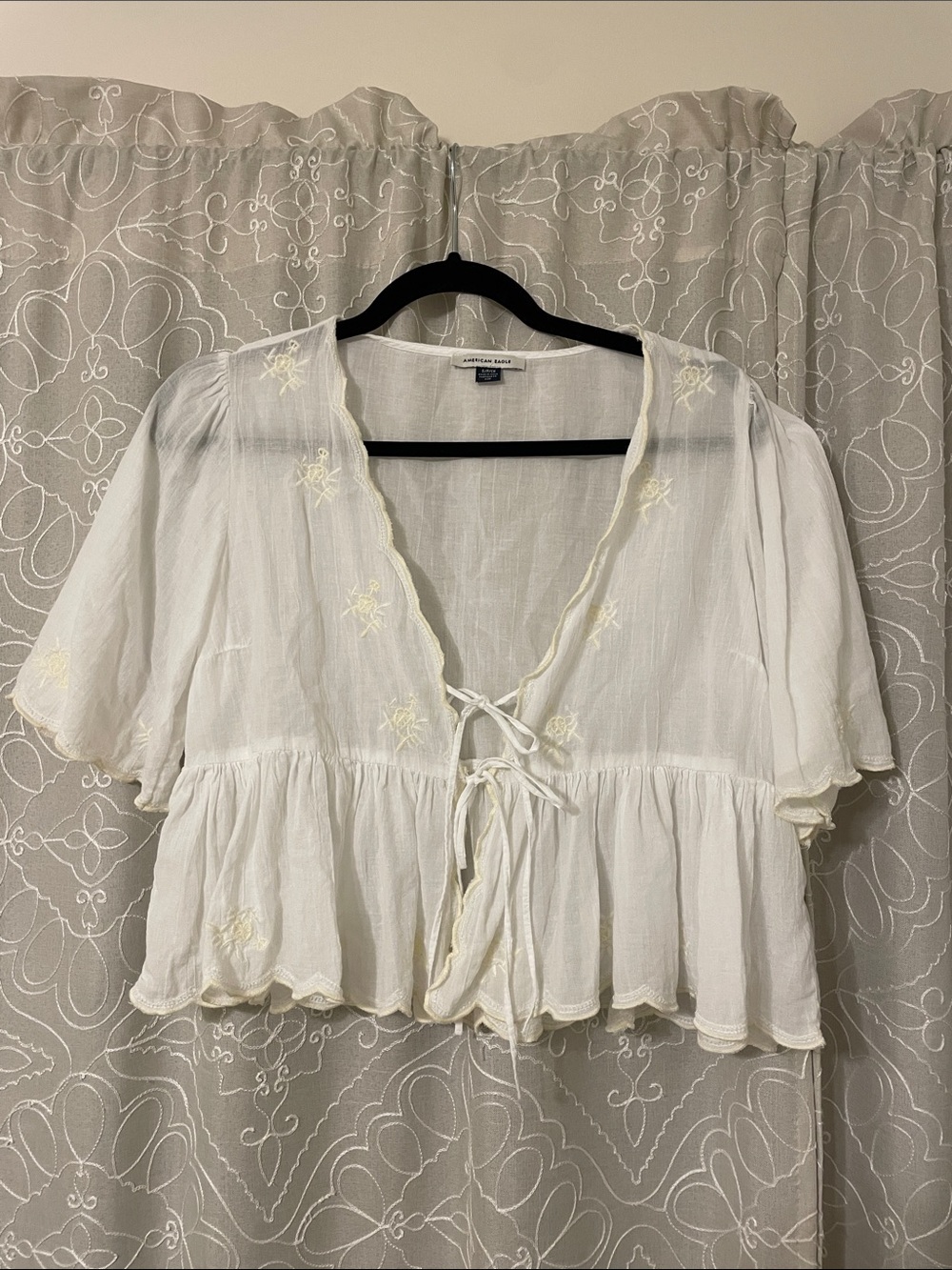 American Eagle Outfitters Cream Embroidered Blouse